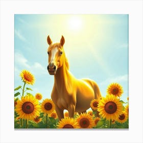 Horse In Sunflower Field 23 Canvas Print