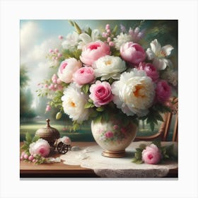 Peonies In A Vase Canvas Print