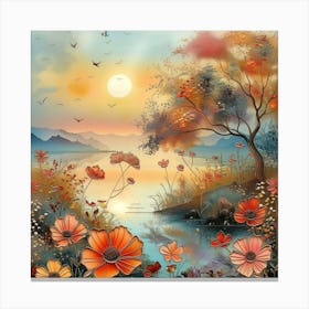 Sunset With Flowers 1 Canvas Print