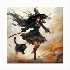 Witch And Cat Canvas Print