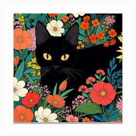 Black Cat In Flowers 3 Canvas Print