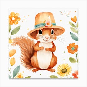 Floral Baby Squirrel Nursery Illustration (11) Canvas Print
