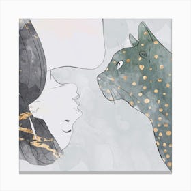 Portrait Of A Woman And A Cat Canvas Print
