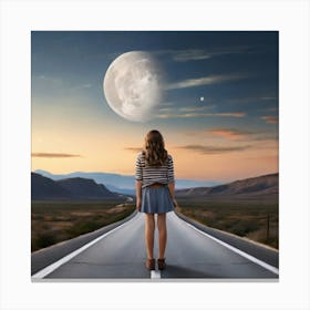 Girl Standing On The Road Canvas Print