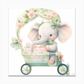 Baby Elephant In A Carriage - green nursery decor Canvas Print