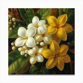 White And Yellow Flowers Art Canvas Print