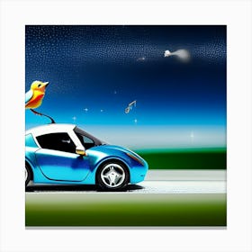 Musical bird cruising on a car Canvas Print