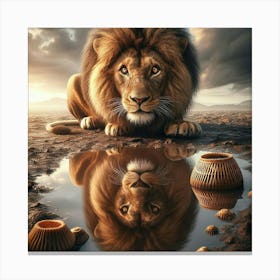 Lion In The Puddle Canvas Print