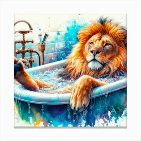 Lion In The Bath Canvas Print