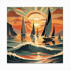 Sailboats At Sunset 9 Canvas Print
