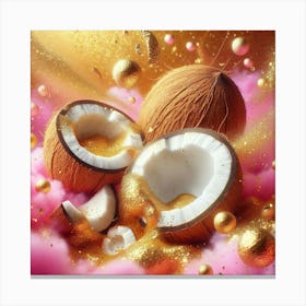 Coconuts On A Pink Background Canvas Print