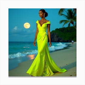 Woman In A Yellow Dress On The Beach Canvas Print