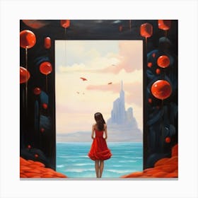 Girl In Red Dress Canvas Print