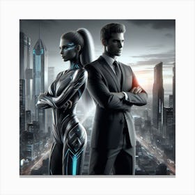 Man And Woman In Futuristic Suit Canvas Print