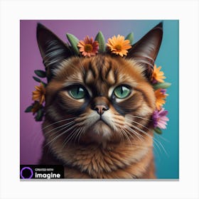 Cat With Flower Wreath Crown Canvas Print