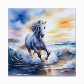 Horse Running On The Beach Painting Canvas Print