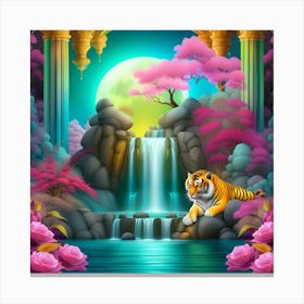 Tiger And Waterfall 8 Canvas Print