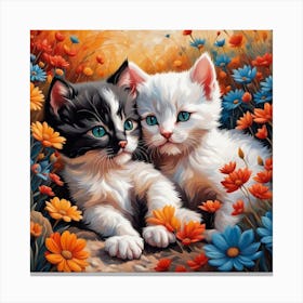 Two Kittens In Flowers 1 Canvas Print