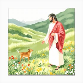 Jesus And Dog In The Field Canvas Print