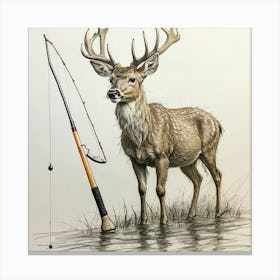 Deer With Fishing Rod Canvas Print