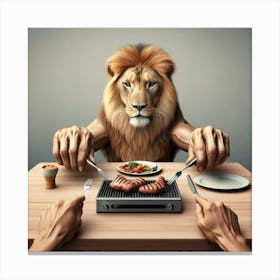 Lion Eating Steak Canvas Print