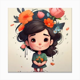 Little Girl With Flowers Canvas Print