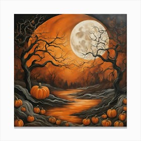 Pumpkins In A Spooky Forest Canvas Print