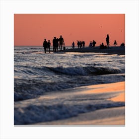 Sunset People beach waves sea square photo photography Canvas Print
