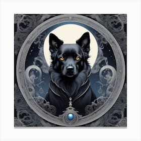 Black Dog With Moon Canvas Print