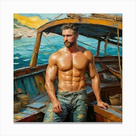The Fisherman: Tranquil Scene by the Water. Man In A Boat Canvas Print