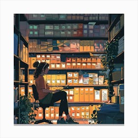 Girl In A Library Canvas Print