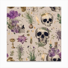 Skulls And Flowers Canvas Print