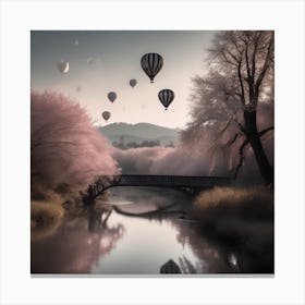 Hot Air Balloons Cherry Blossoms Landscape 1 Canvas Print