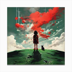 Girl And A Cat Canvas Print