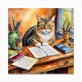 Cat At Desk Canvas Print
