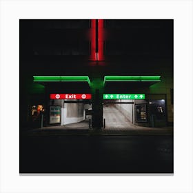 Entrance To A Parking Garage At Night Canvas Print