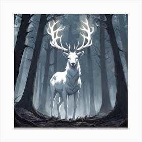 A White Stag In A Fog Forest In Minimalist Style Square Composition 27 Canvas Print