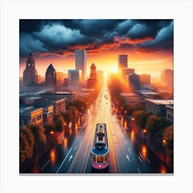 Cityscape At Sunset Canvas Print