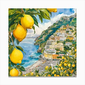 Amalfi View With Lemons Travel Painting Italy 1 Canvas Print