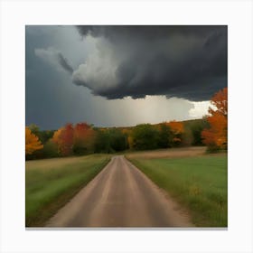 Dark Storm Clouds Over A Country Road Canvas Print