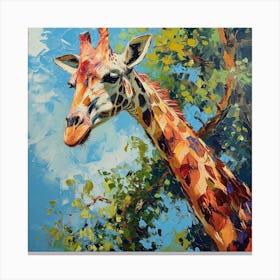 Giraffe Scratching Neck Against A Tree Brushstroke Inspired  3 Canvas Print
