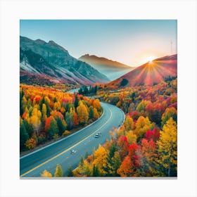 Autumn Road In The Mountains Canvas Print