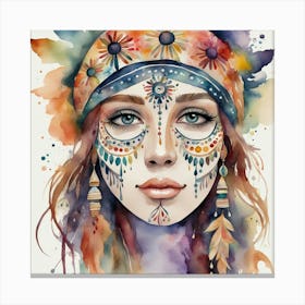 Indian Girl Watercolor Painting 1 Canvas Print