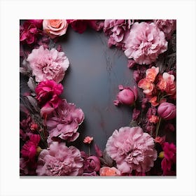 Frame With Pink Flowers Canvas Print