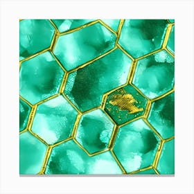 Emerald Hexagon Shabby Gold And Asian Painted Mixed Canvas Print