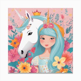 Unicorn And Princess Canvas Print