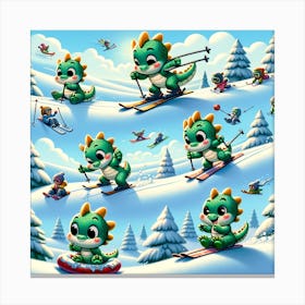 little dragon skiing 2 Canvas Print