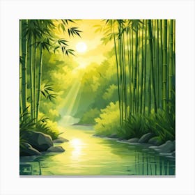 A Stream In A Bamboo Forest At Sun Rise Square Composition 229 Canvas Print