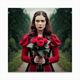 Girl With Red Roses Canvas Print
