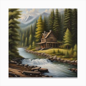 Cabin By The Stream Canvas Print